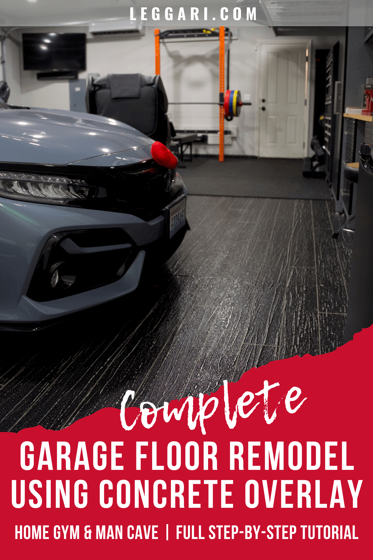 Garage floor remodel using concrete overlay - Home gym and man cave