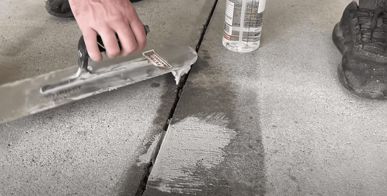 Using Leggari Patcher Paste to repair any chips or cracks in the concrete surface.